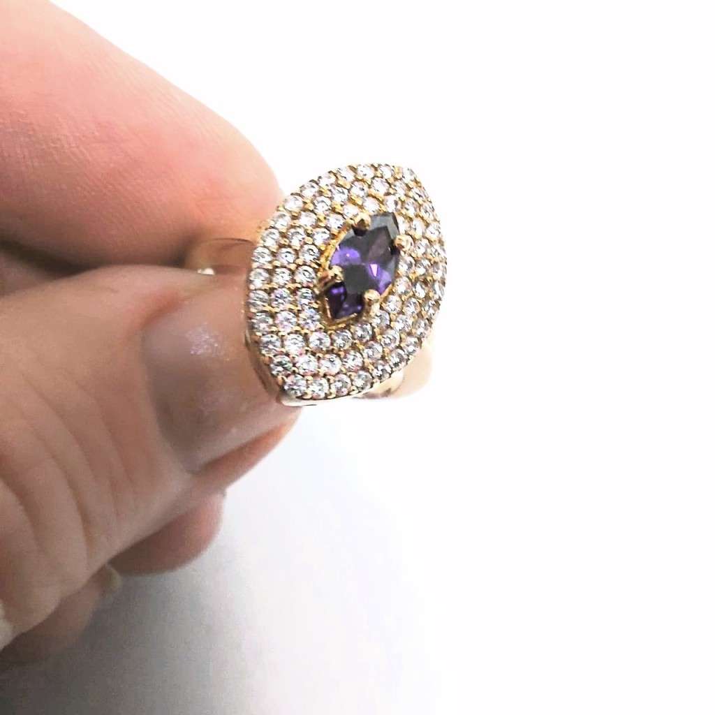 Authentic Turkish Ring with Topaz Dots and centre Amethyst