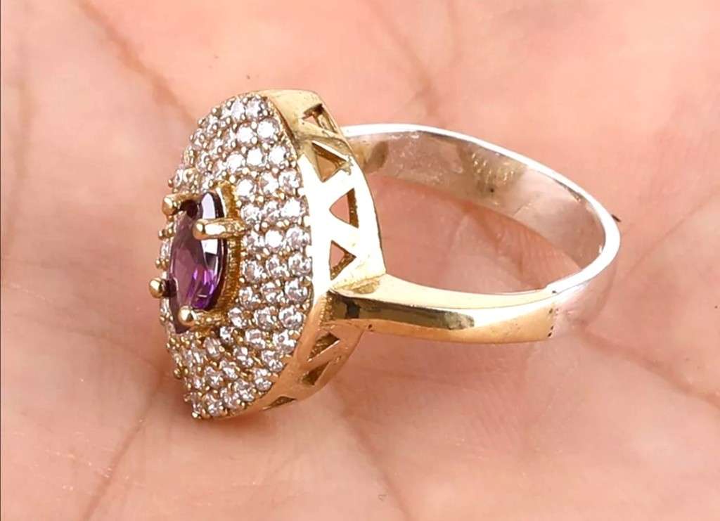 Authentic Turkish Ring with Topaz Dots and centre Amethyst