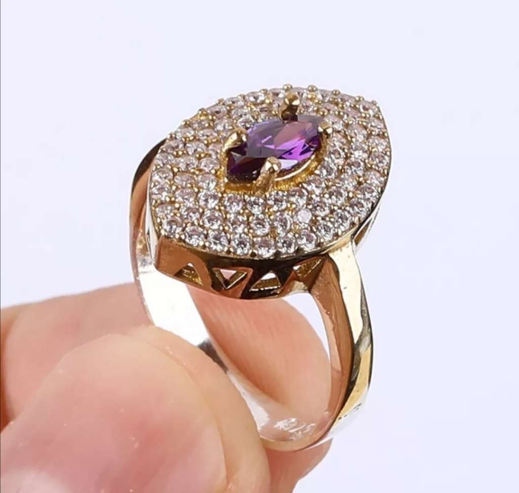 Authentic Turkish Ring with Topaz Dots and centre Amethyst