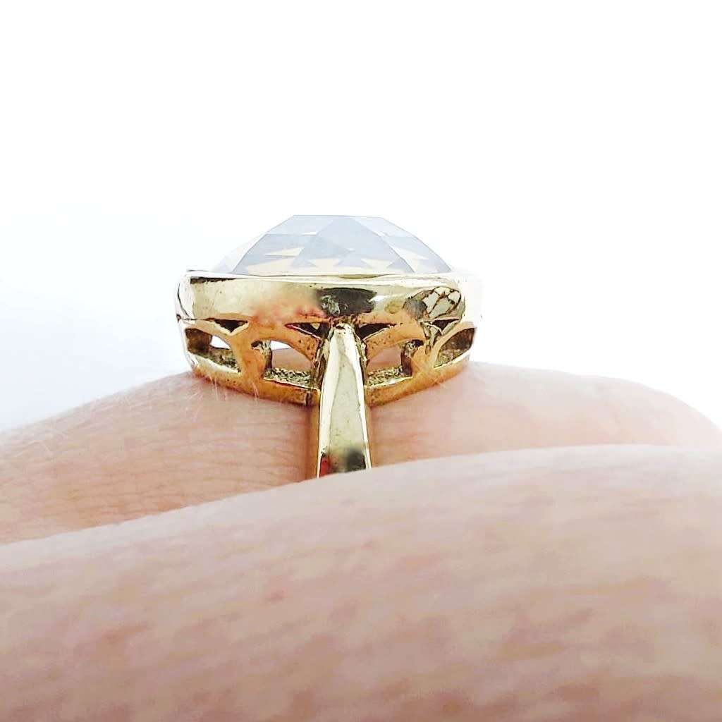 Authentic Turkish Ring in 925 Sterling Silver, Bronze Detail & unusual Milky Topaz