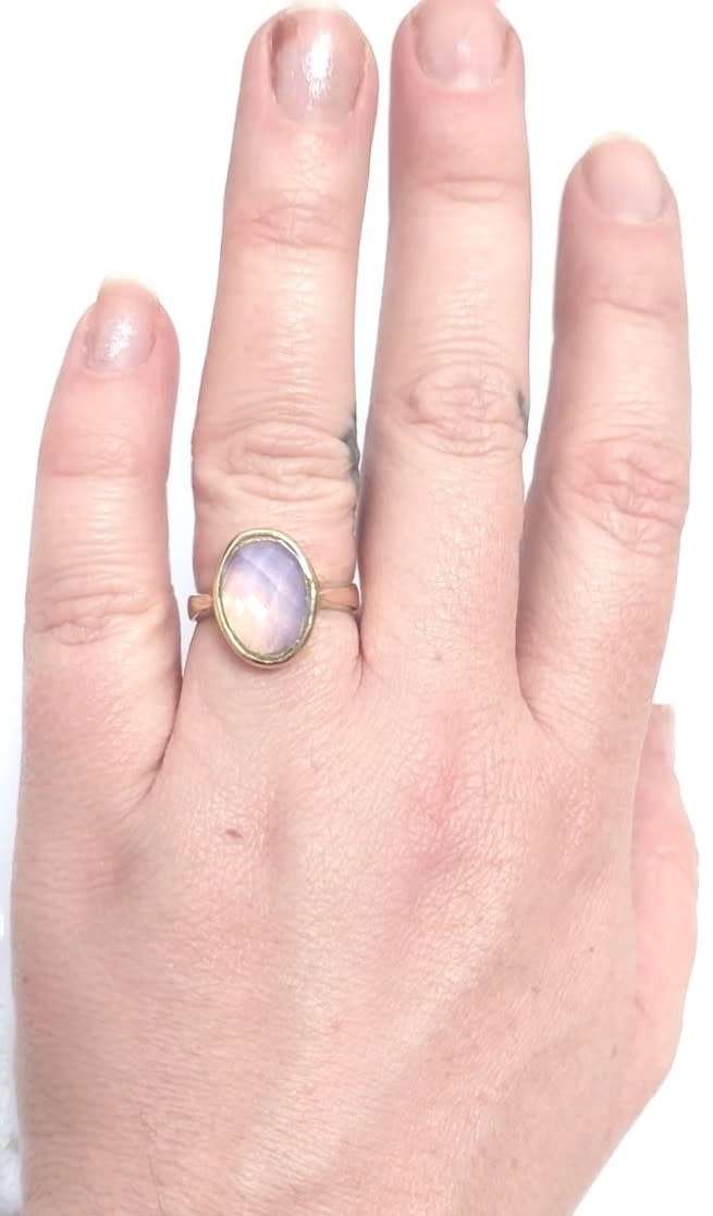 Authentic Turkish Ring in 925 Sterling Silver, Bronze Detail & unusual Milky Topaz