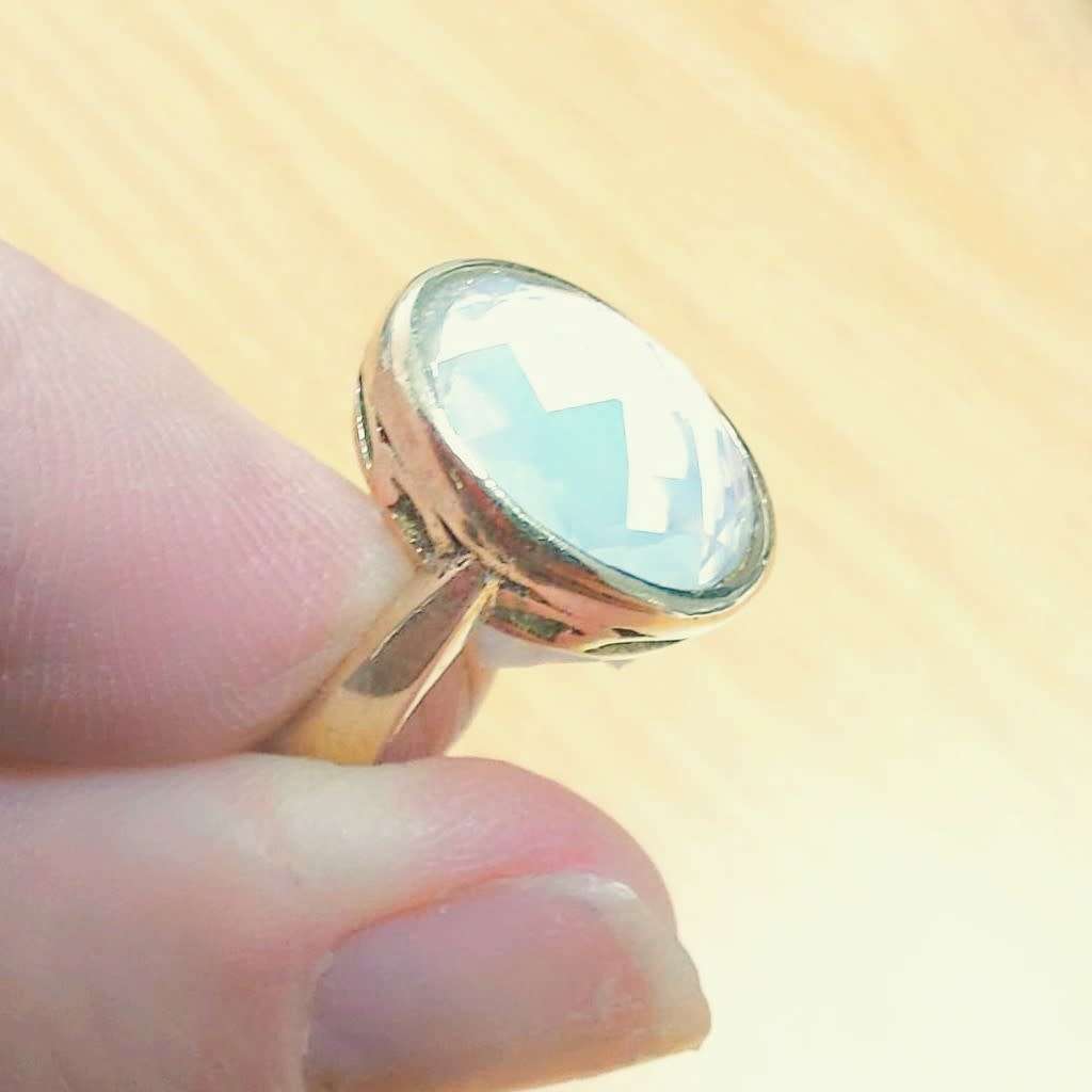 Authentic Turkish Ring in 925 Sterling Silver, Bronze Detail & unusual Milky Topaz