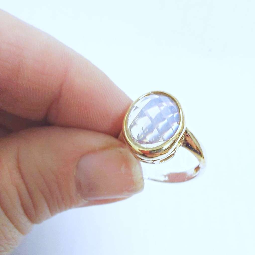 Authentic Turkish Ring in 925 Sterling Silver, Bronze Detail & unusual Milky Topaz