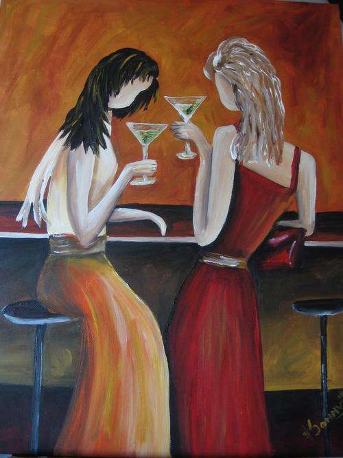 Cocktails with Friends    500x400mm     by South African Artist dSomm'ville