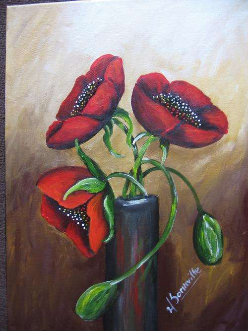 Poppies in a vase    [400x300mm]     by South African Artist dSomm'ville