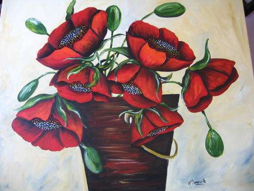 Poppies in a Bucket........     HUGE!!!!!!!!  [760x900mm]    by South African Artist dSomm'ville