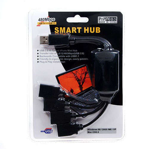 High-Speed USB 4-Port Hub with Splitter Cable