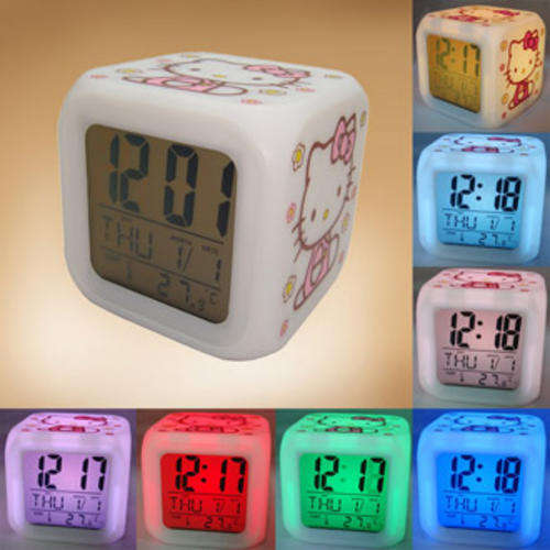 New HELLO KITTY Colorful LED Digital Alarm Clock