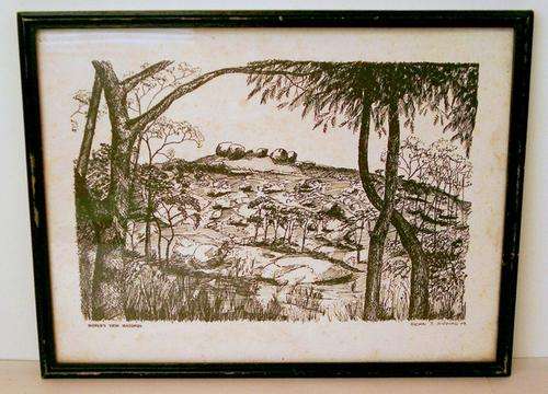 Etchings Print "WORLD'S VIEW MATOPOS from  BRIAN J.SUDDING 73."(H24.5xW32cm)