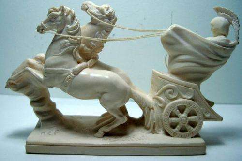 RESIN Roman Warrior in horse drawn Chariot ("Signed" BY A SANTINI - ITALIAN)