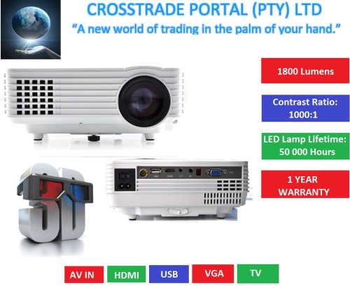 1800 Lumens HD Multimedia Projector for XBOX/PS3/4/Dstv/Blu-ray/Laptop/Hard Drive/USB with TV Tuner