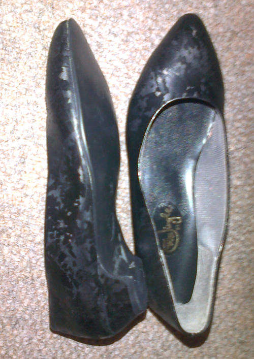 New Black splash court heel shoe