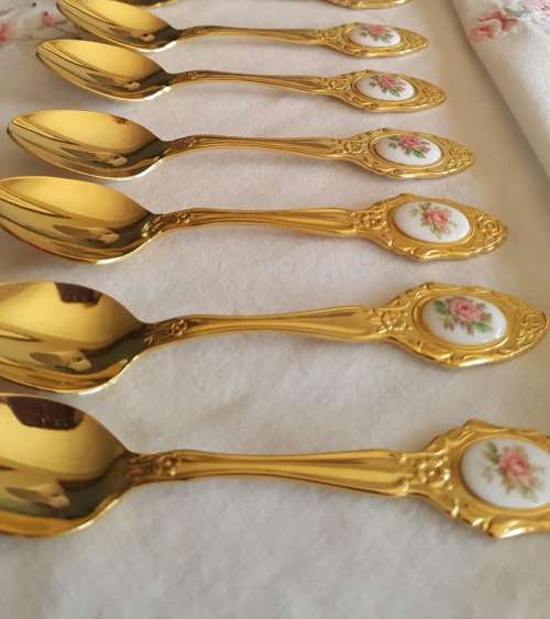 EETRITE 24KT GOLD PLATED 6 TEA SPOONS