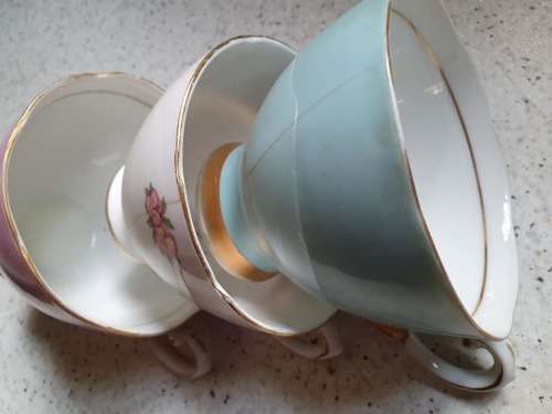 joblot of 3 bone china cups for mosaic or garden decor