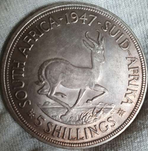 1947 5 shilling full rainbow circle
