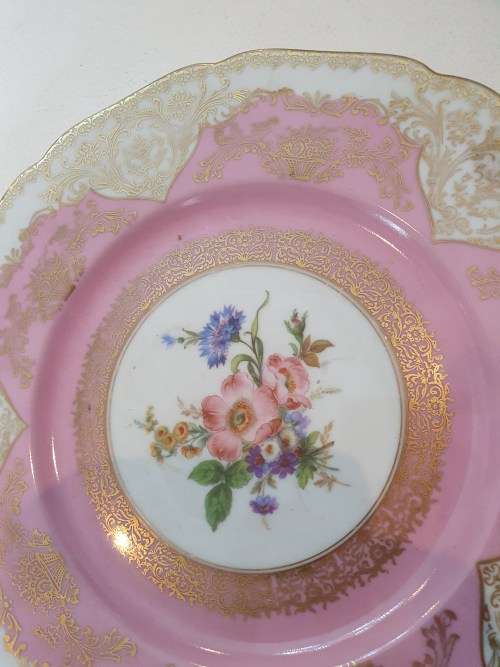 large dinner plate size cake server pink and filigree