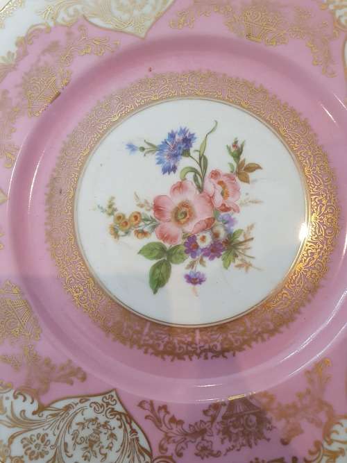 large dinner plate size cake server pink and filigree