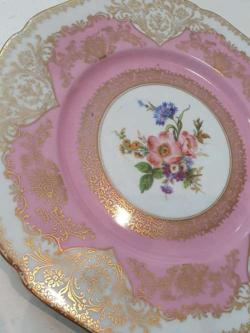 large dinner plate size cake server pink and filigree