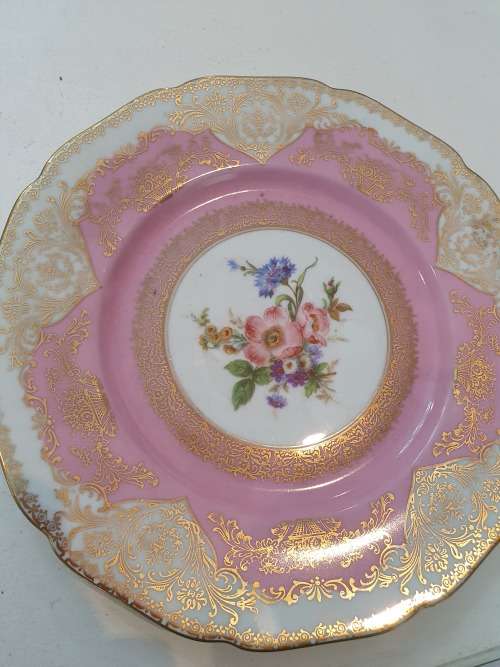 large dinner plate size cake server pink and filigree