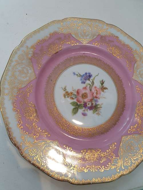 large dinner plate size cake server pink and filigree