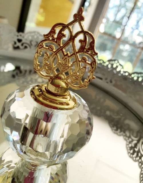 HEAVY CRYSTAL PERFUME BOTTLE with glass dipper