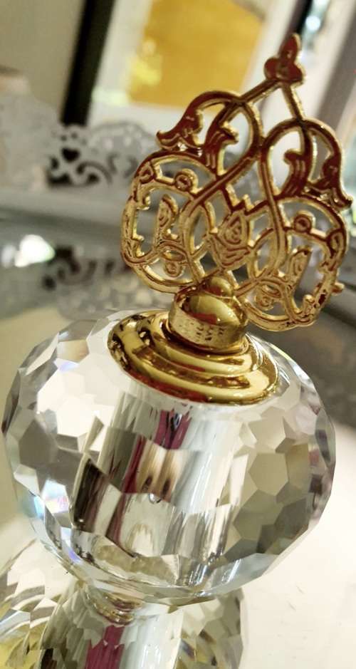 HEAVY CRYSTAL PERFUME BOTTLE with glass dipper