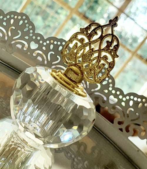 HEAVY CRYSTAL PERFUME BOTTLE with glass dipper
