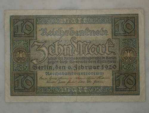 1920 Germany 10 Mark Banknote