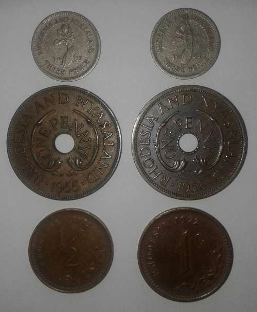 6X Rhodesia Coins: 1955 - 1972