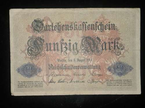 Germany 5 August 1914 Funfzig (50) Mark Banknote