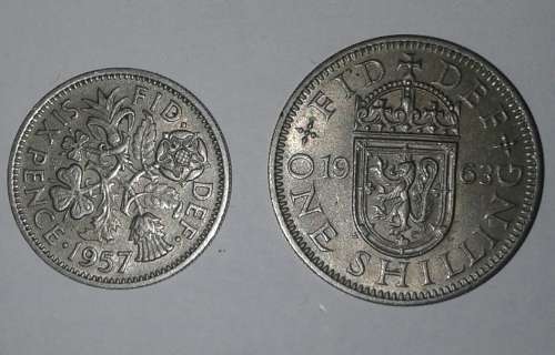 1957 6p & 1963 1 shilling Great Britain - ONE BID FOR BOTH COINS