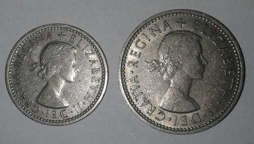 1957 6p & 1963 1 shilling Great Britain - ONE BID FOR BOTH COINS