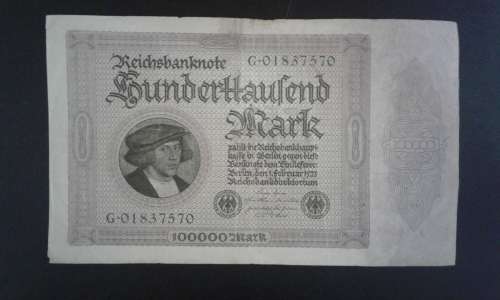 Germany 1 Feb 1923 100,000 Mark VERY LARGE NOTE - see images!