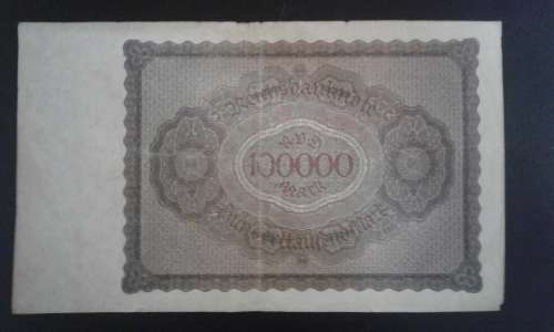 Germany 1 Feb 1923 100,000 Mark VERY LARGE NOTE - see images!