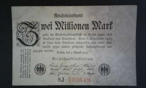 Germany 9 Aug 1923 2 Million Mark Emergency Banknote