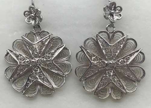 Vintage Silver 'Maltese Cross' Filigree Earrings