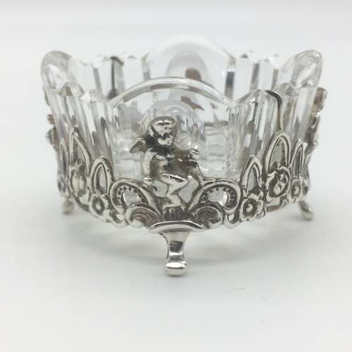 Vintage German Silver & Crystal Trinket Dish