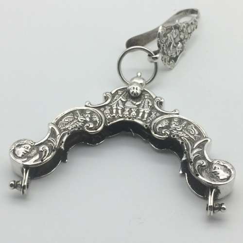 Antique Heavy `Hanau` Silver Purse Frame with Chatelaine Clip (1903)