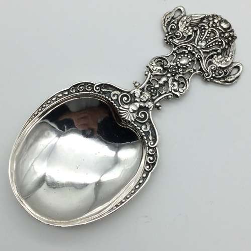 Very Unusual Antique Silver Serving Spoon (Swans and Cherubs)