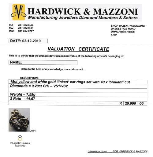 Beautiful 18ct Gold and Diamond Earrings ( Replacement Val. R29990 )