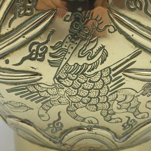 Amazing Early Large Signed Chinese Brass Dragon Vase