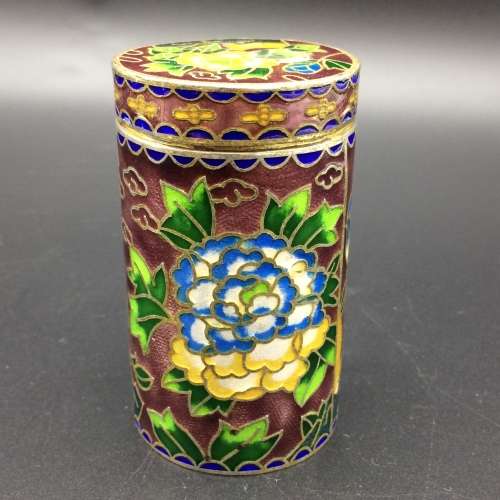 Colourful Vintage Cloisonne Cylinder Box and Lid