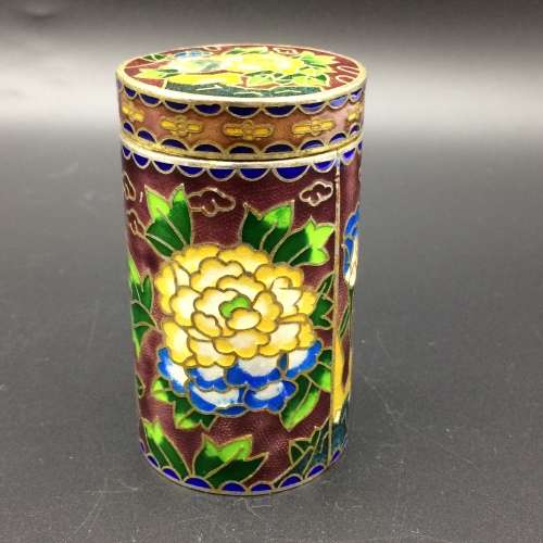 Colourful Vintage Cloisonne Cylinder Box and Lid