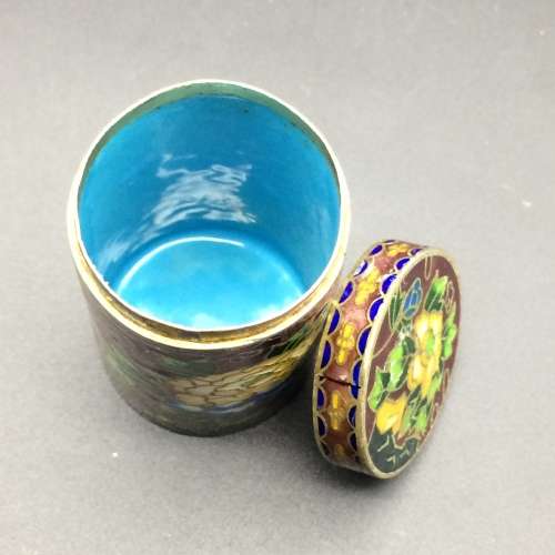 Colourful Vintage Cloisonne Cylinder Box and Lid