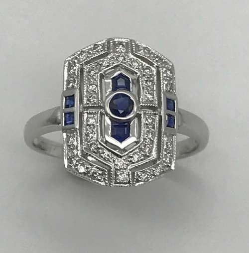 18ct White Gold Diamond and Sapphire Dress Ring ( Val. Certificate R28 840 )