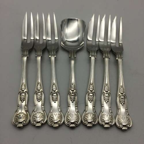 Six Silver-Plated `Kings Pattern` Cake Forks and Spoon