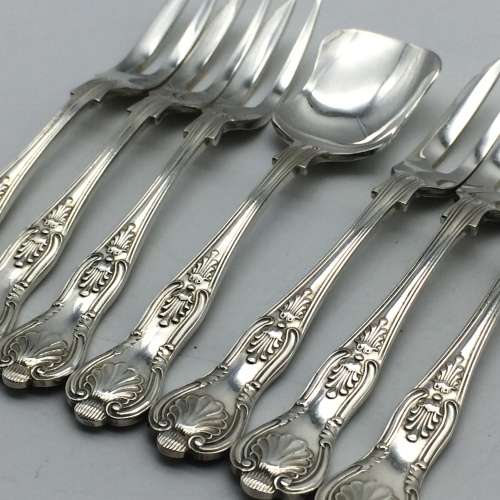 Six Silver-Plated `Kings Pattern` Cake Forks and Spoon