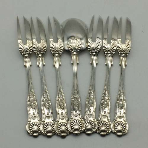 Six Silver-Plated `Kings Pattern` Cake Forks and Spoon
