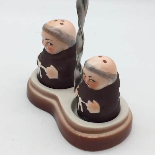 Charming `Franciscan Monks` Salt and Pepper Pots on Stand