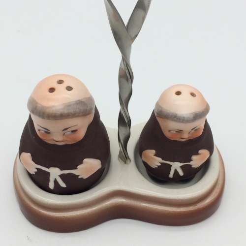 Charming `Franciscan Monks` Salt and Pepper Pots on Stand